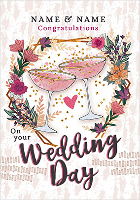 Champagne and Flowers personalised Wedding Card