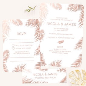 ZDISC Beach Palm Border - Rose Gold Foil Boutique Wedding Invitation & RSVP