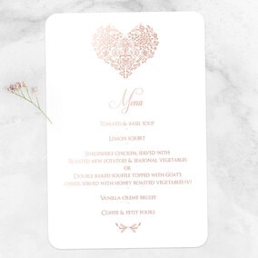 ZDISC Floral Lace Heart Rose Gold Foil Table Menu