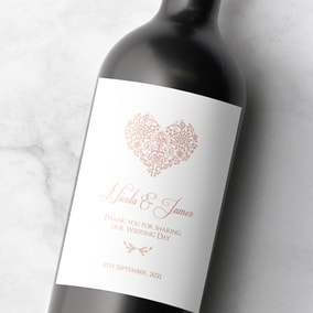 ZDISC Floral Lace Heart Rose Gold Foil Wine Bottle Labels