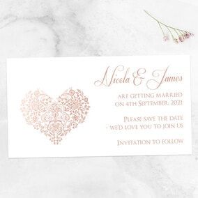 Photo of ZDISC Floral Lace Heart Rose Gold Foil Save the Date Magnets