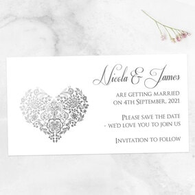 ZDISC Floral Lace Heart Silver Foil Save the Date Magnets