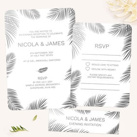 Beach Palm Border - Silver Foil Boutique Evening Invitation & RSVP