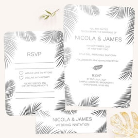 ZDISC Beach Palm Border - Silver Foil Boutique Wedding Invitation & RSVP