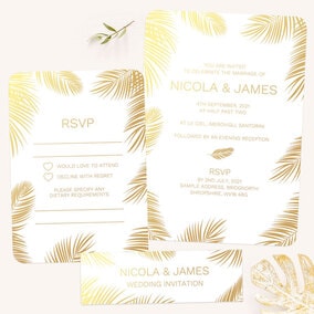 ZDISC Beach Palm Border - Gold Foil Boutique Wedding Invitation & RSVP