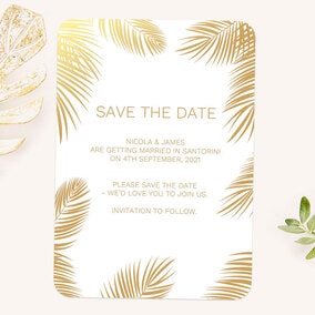 ZDISC Beach Palm Border Gold Foil Save the Date Cards
