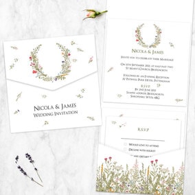 ZDISC Dainty Horseshoe Flowers - Pocketfold Wedding Invitation & RSVP