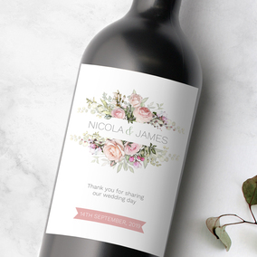 ZDISC Pink Flower Bouquet Wine Bottle Labels