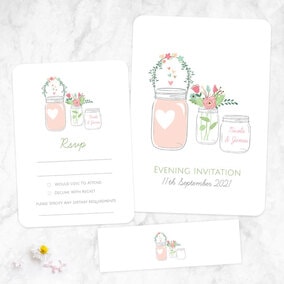Pastel Mason Jar Flowers - Boutique Evening Invitation & RSVP