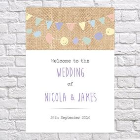 ZDISC Hessian Pastel Bunting Wedding Sign Range