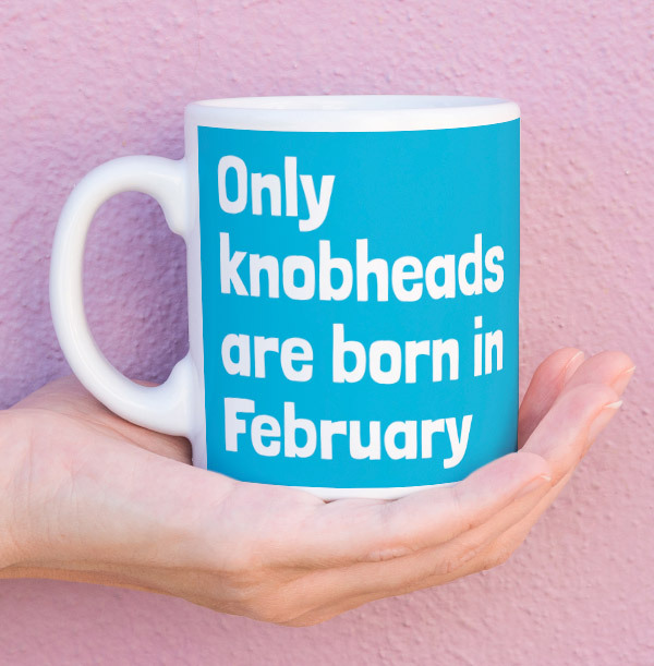 Only Knobheads Are Born In February Mug Funky Pigeon