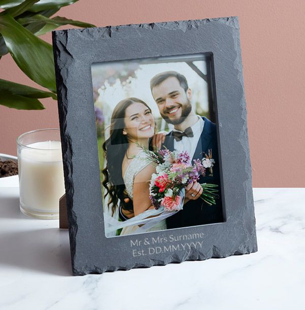 Wedding Personalised Slate Photo Frame - Portrait