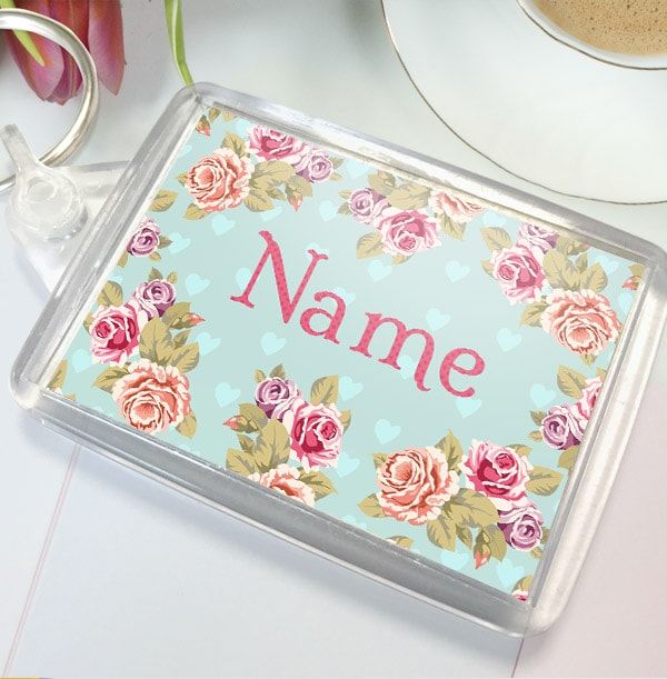 Personalised Floral Name Keyring Funky Pigeon