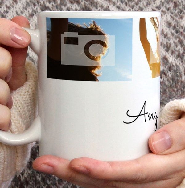 Personalised Mug - 4 Multi Photo Upload Top with Text White