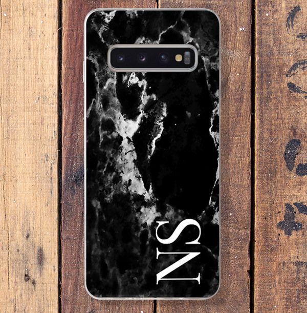 Black Marble & Large Initials Samsung Phone Case