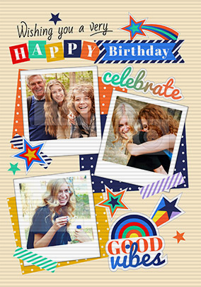 Flip Reveal Good Vibes Birthday Photo Card