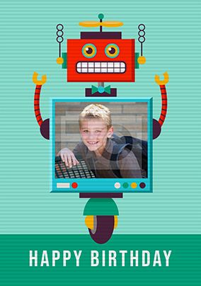 Flip Reveal Robot Photo Birthday Card