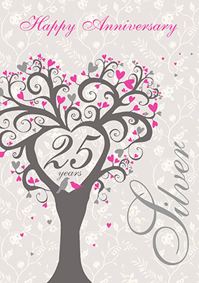 25th Silver Wedding Anniversary Cards Funky Pigeon Silver Wedding Anniversary Card Tree Of Love Yes Preview Image Is Not Found