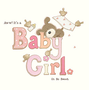 lots of woof congratulations card new baby girl oh so sweet