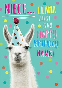Tap to view Niece Llama Personalised Birthday Card