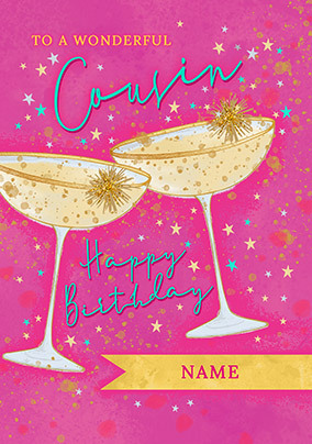 Wonderful Cousin Gin Glasses Personalised Birthday Card - A5 - By Funky Pigeon