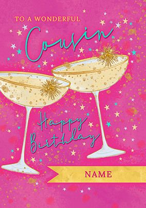 Wonderful Cousin Gin Glasses Personalised Birthday Card | Funky Pigeon