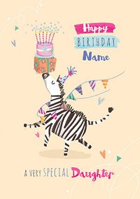 Special Daughter Personalised Zebra Birthday Card