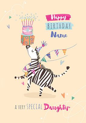 Special Daughter Personalised Zebra Birthday Card