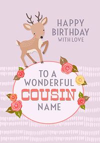 Wonderful Cousin Personalised Deer Birthday Card