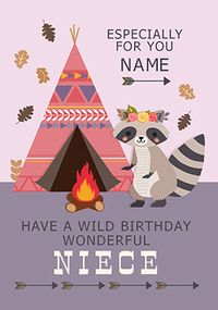Wonderful Niece Raccoon Personalised Birthday Card