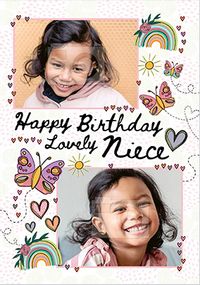 Lovely Niece Butterflies & Rainbows Photo Birthday Card