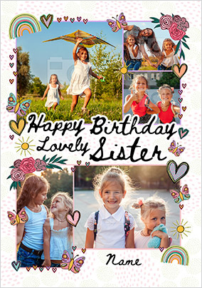 Lovely Sister Flowers  Rainbows Photo Birthday Card