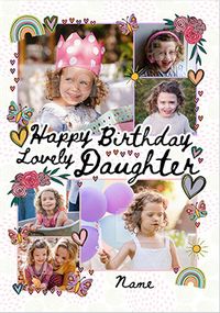 Lovely Daughter Rainbows & Hearts Photo Birthday Card