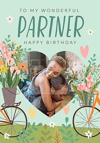 Wonderful Partner Floral Photo Birthday Card
