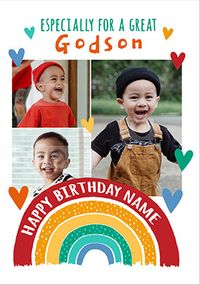 Great Godson Rainbow Photo Birthday Card