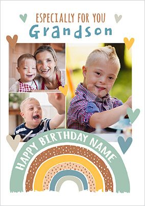 Grandson Rainbow Photo Birthday Card