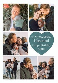 Wonderful Husband Multi Photo Birthday Card