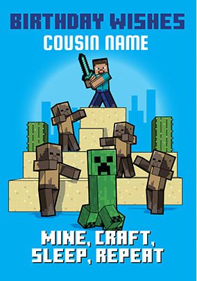 Minecraft Cousin Birthday Personalised Card