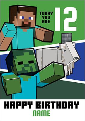 Minecraft 12th Birthday Personalised Card