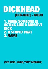 Dickhead Definition Funny Personalised Birthday Card
