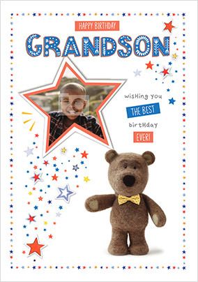 Barley Bear - Grandson Photo Birthday Card