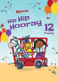 Hip Hip Hooray 12 Today Personalised Birthday Card