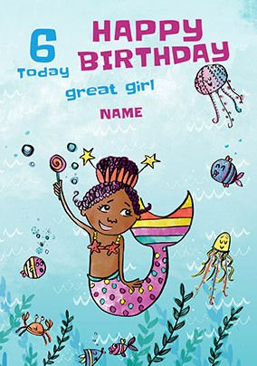 Great Girl 6th Birthday Mermaid Personalised Card