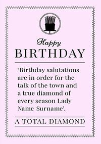 A Total Diamond personalised Birthday Card