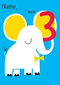 You're 3 Cute Elephant Personalised Birthday Card