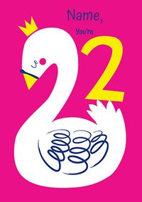 You're 2 Cute Swan Personalised Birthday Card