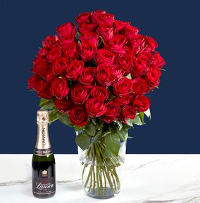 The Opulent 50 Red Roses and Lanson Champagne Gift Set