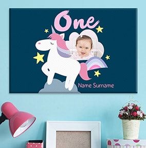 1st Birthday Unicorn Photo Canvas - Landscape