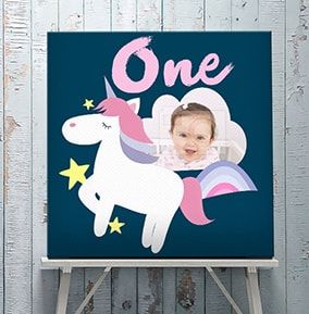 1st Birthday Unicorn Photo Canvas - Square