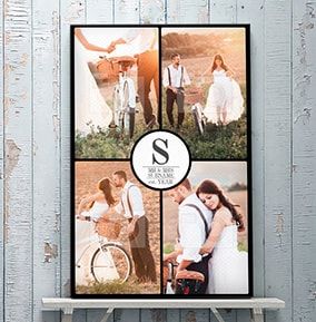 4 Photos Portrait Canvas Print - Black Border & Text 